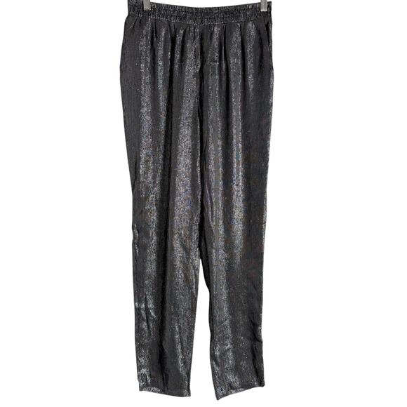 Maje Black Metallic Straight Leg Pull-On Silk Blend Dress Pants Size M - Picture 1 of 8